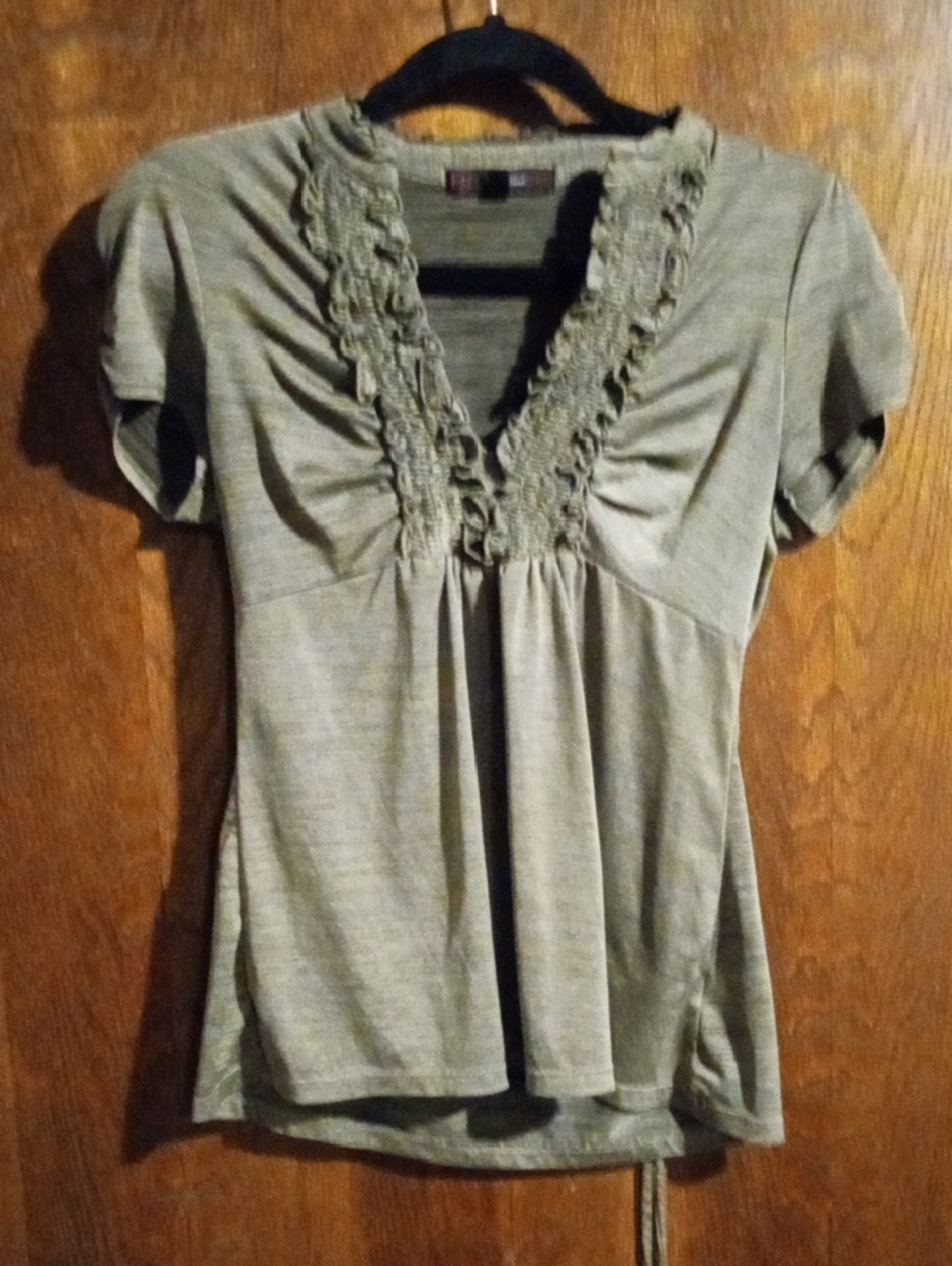HeartSoul Olive Green Ruffle V-Neck Blouse